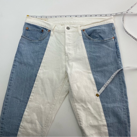 Levi's 501 Jeans Womens Taper Cropped Spliced Ankle Two Tone Button Fly Size 34 - Picture 5 of 8